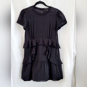 Women's Black Babydoll Dress XS Shadow‎ Striped Midi Slip Lined BCBG Maxazria